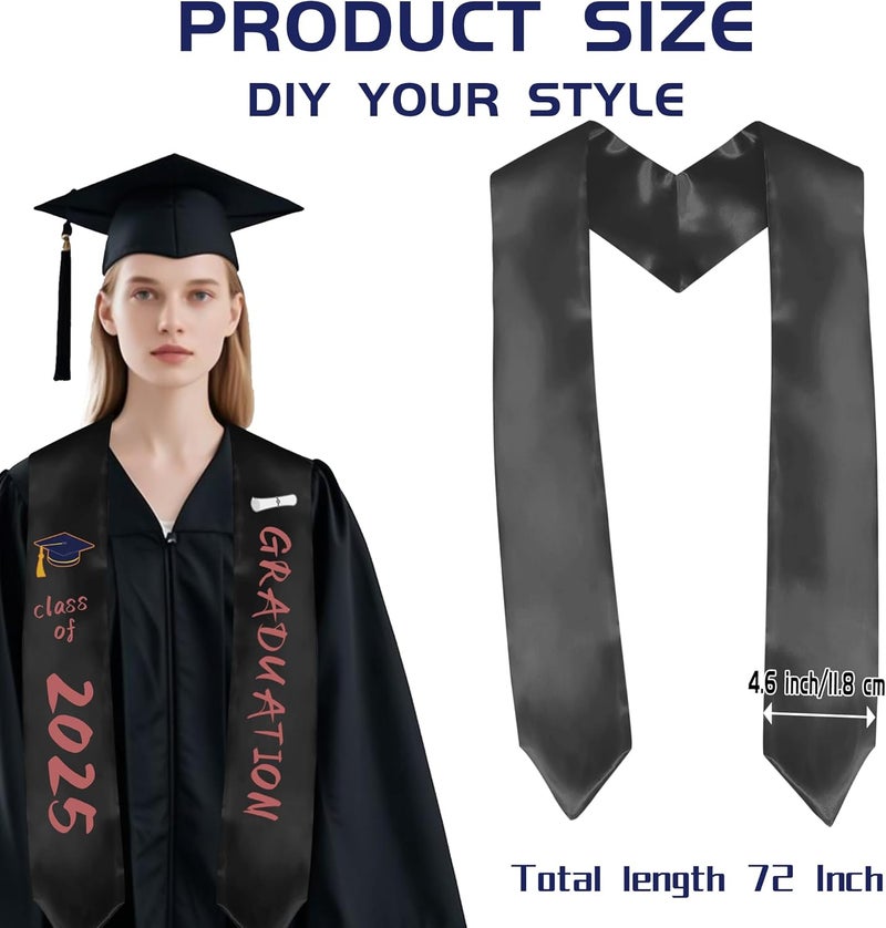QOIUSO 72 Inch Plain Graduation Stole - Graduation Sash Class of 2025 With Classic Tips - Unisex Adult Honor Stole - Image 2
